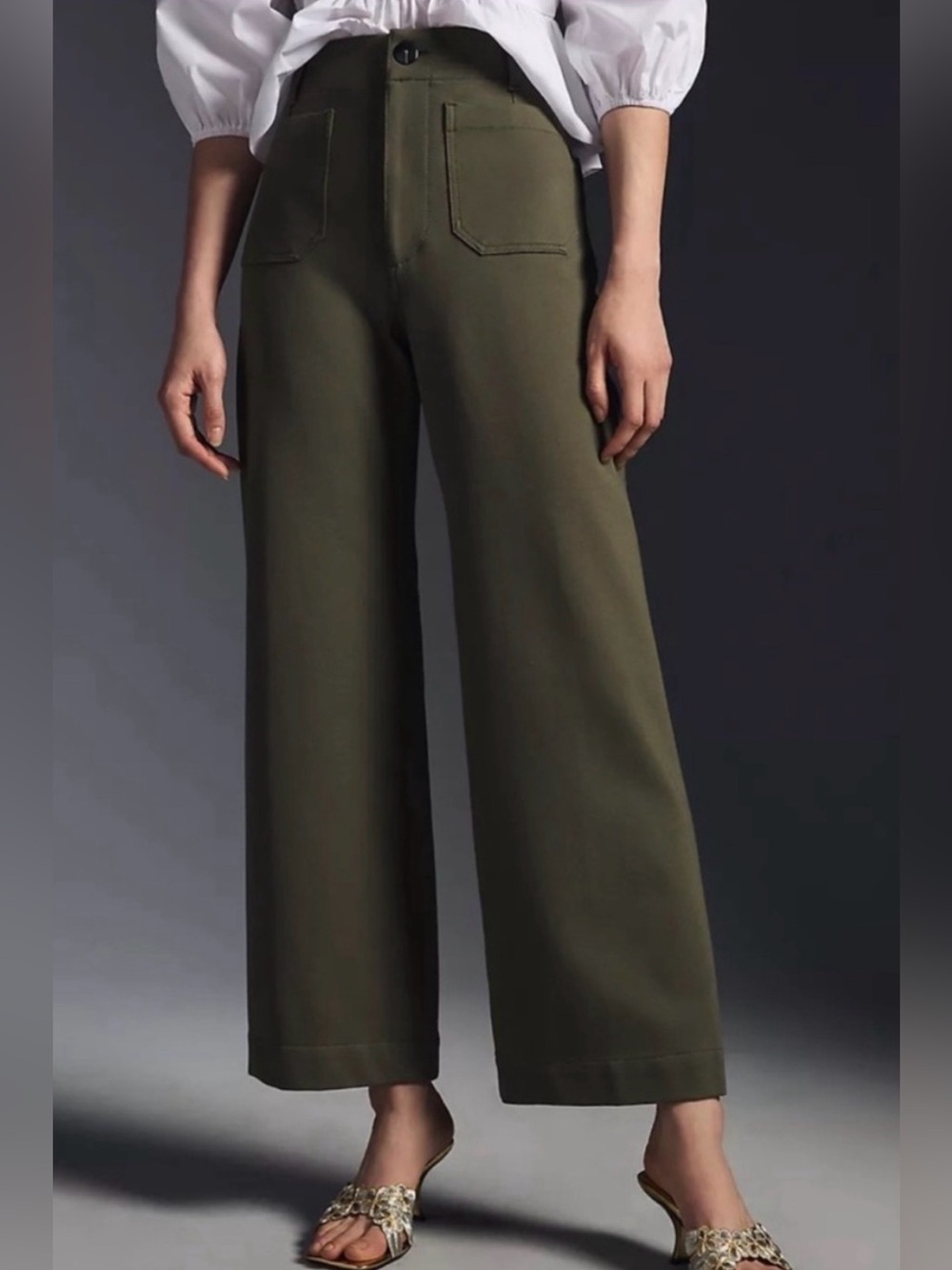 MAEVE Colette Ponte Wide-Leg Crop Pants Olive Green 27